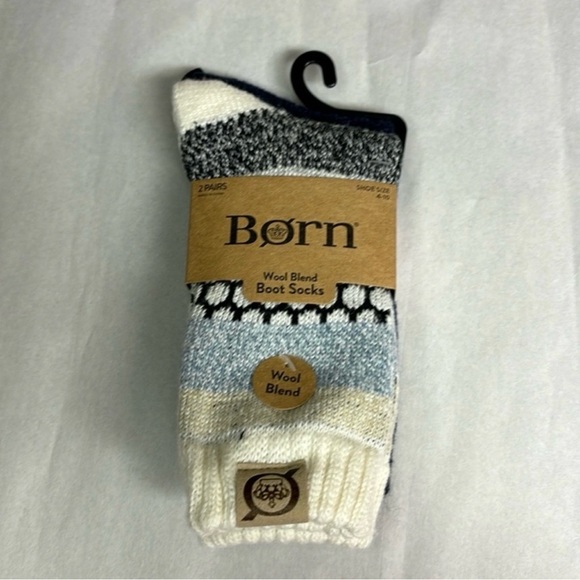 New Born Socks Women’s 2 Pair Blue Themed Wool Boot Socks Casual Active Preppy - Picture 1 of 13